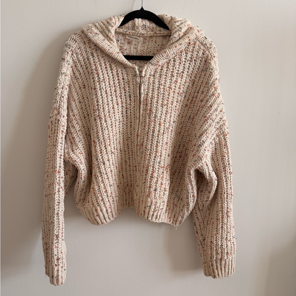 moon & madison Cream Speckled Hooded Zip Sweater